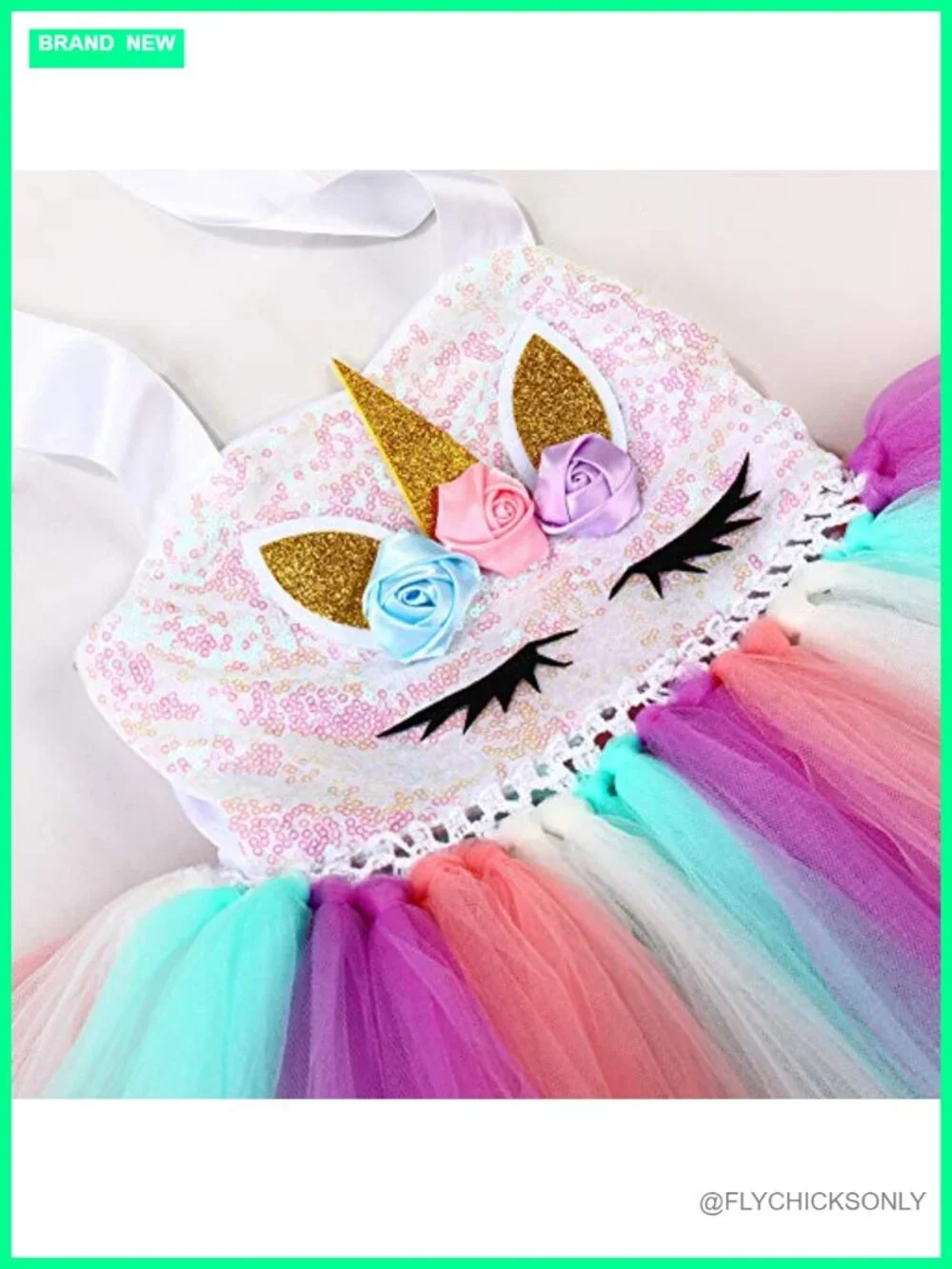 Girls Sequin Unicorn Tutu Dress with Headband Birthday Party Costume Sizes 1-10Y